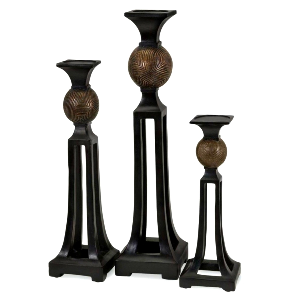 MCM Three Pillar Wooden Candle Holders